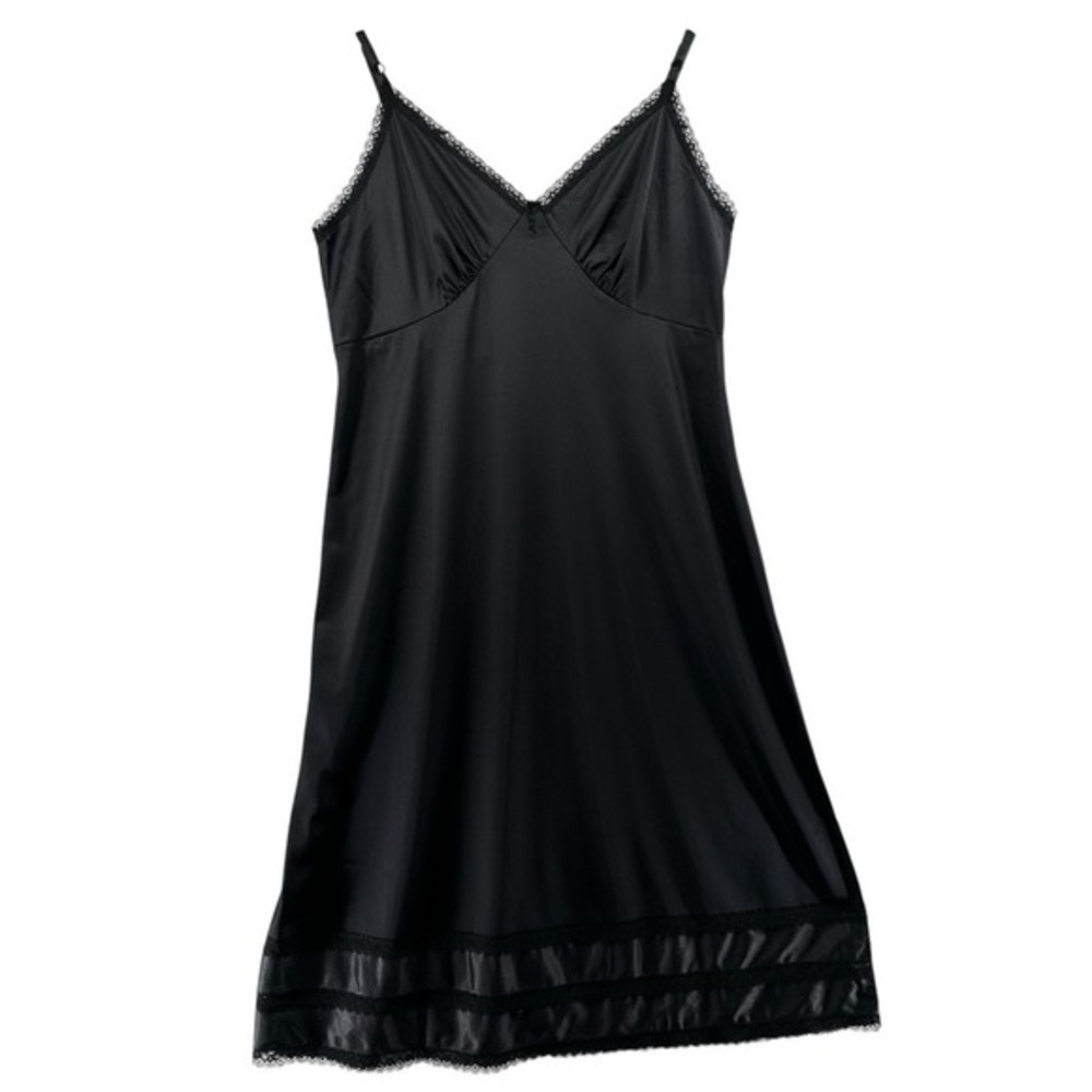 Vtg SEARS Size‎ 36 Anti-Cling 100% Antron Nylon Lace Full Midi Black Slip
